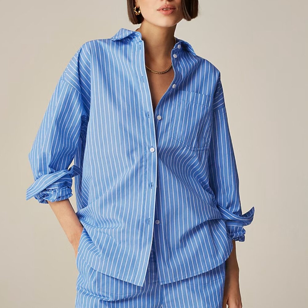 J.Crew Etienne Oversized Shirt in Blue/White Stripe